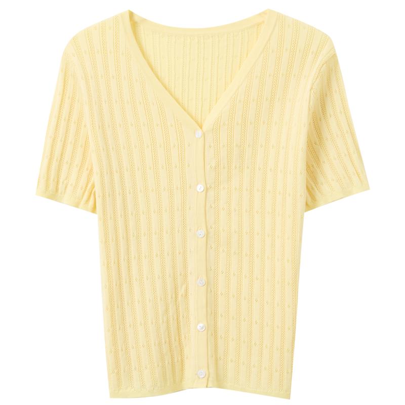 Sancai Lyocell Blend V-Neck Short Sleeve Knit Cardigan S