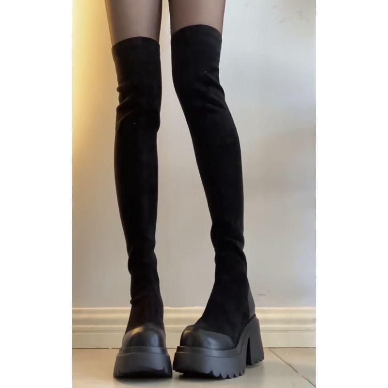 Long boots women's 2025 new thick-legged small thick-soled elastic high boots black high-heeled knee boots