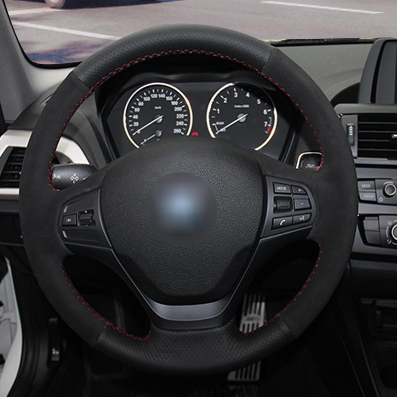 Handgjort äkta läder Svart mocka Bilrattöverdrag för BMW F30 F31 F34 F20 F21 F22