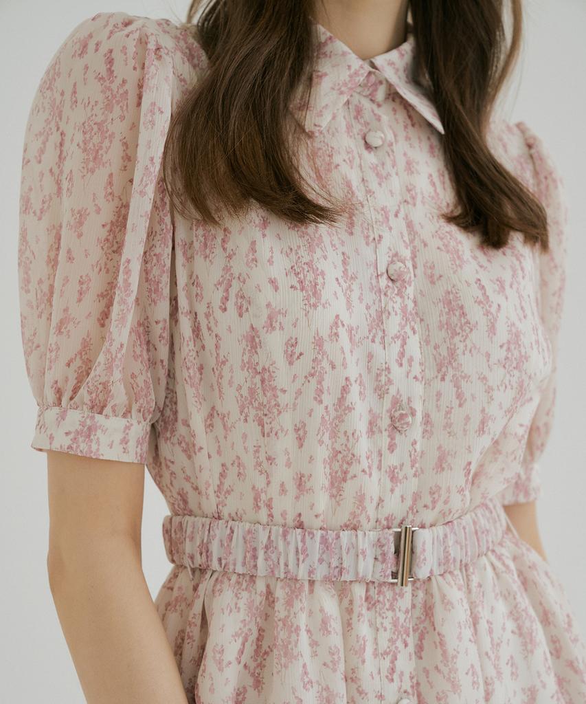 Mullion Chiffon Floral Dress