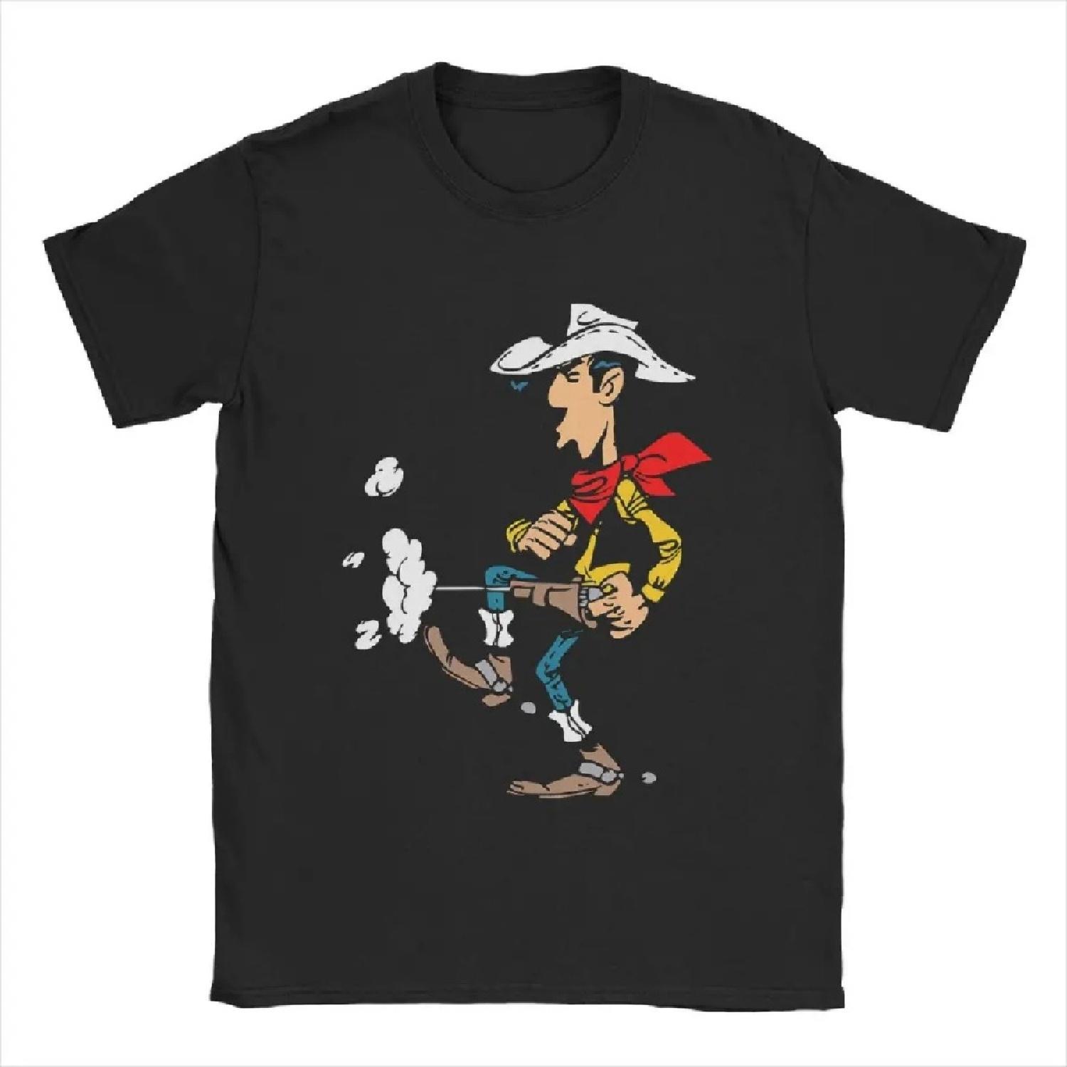 

Мужская футболка Lucky Luke Мультяшная 100% Хлопковая Одежда Сумасшедшая Футболка с Коротким Рукавом и Круглым Вырезом 4XL 5XL Футболка XXL чёрный