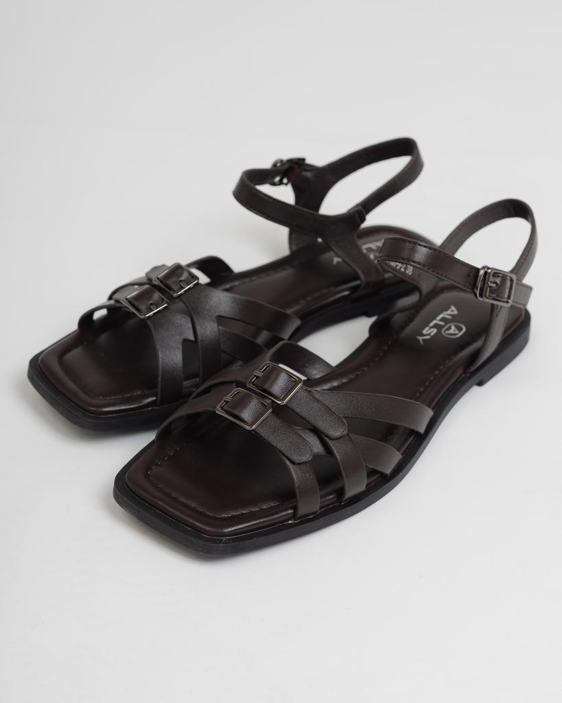 Flache Sandalen Allsy 41869 36 schokoladenfarben Öko-Leder