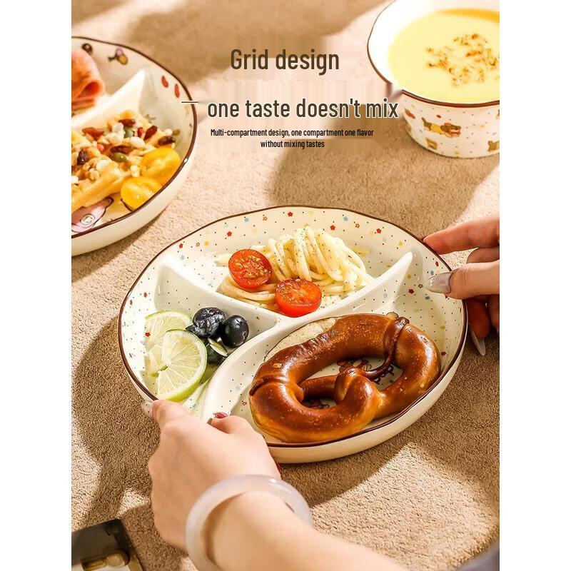 HANDUNYOU Kreskówkowy Ceramiczny Talerz Śniadaniowy z Podziałkami