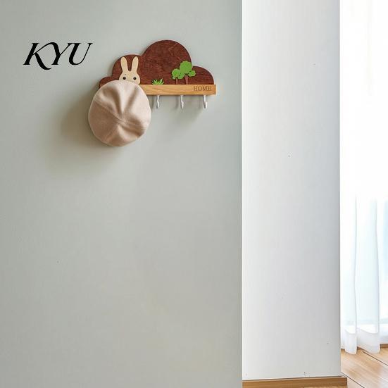 Office Badge Holder Solid Wood Key with 5 Hooks, Decorative Wall Mounted Rack, Space Saving Organizer for Entryway Kitchen And Hat Rack