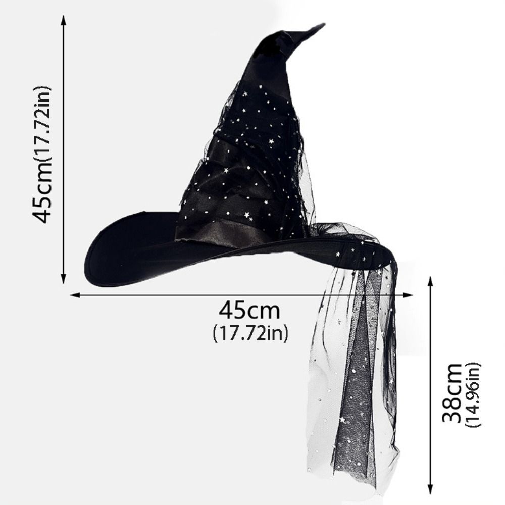 Mesh Yarn Cover Halloween Witch Hat With Veil Cosplay Accessories Pointed Mage Hat Masquerade Ball