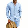 Men's Cotton And Linen Casual Long-Sleeve And Shorts Set