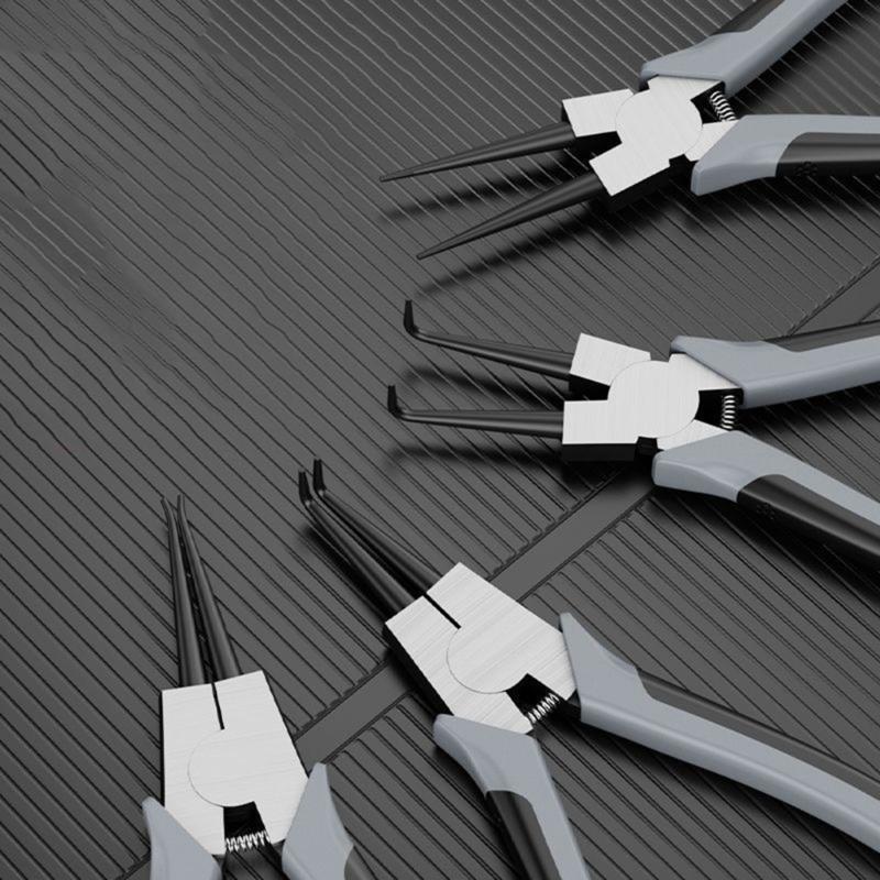 Professional 4Piece Snap Rings Pliers Set for Internal & External Rings, High Carbon Steel with Comfortable Grip Handle