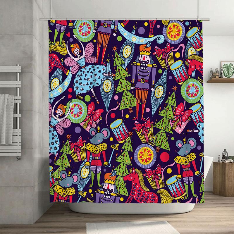 

Tu Whimsical Christmas Shower Curtain Festive Holiday Decor Bathroom Set Waterproof Fabric Vintage Style Home Decor Gift W60H190(CM)-1 Pcs
