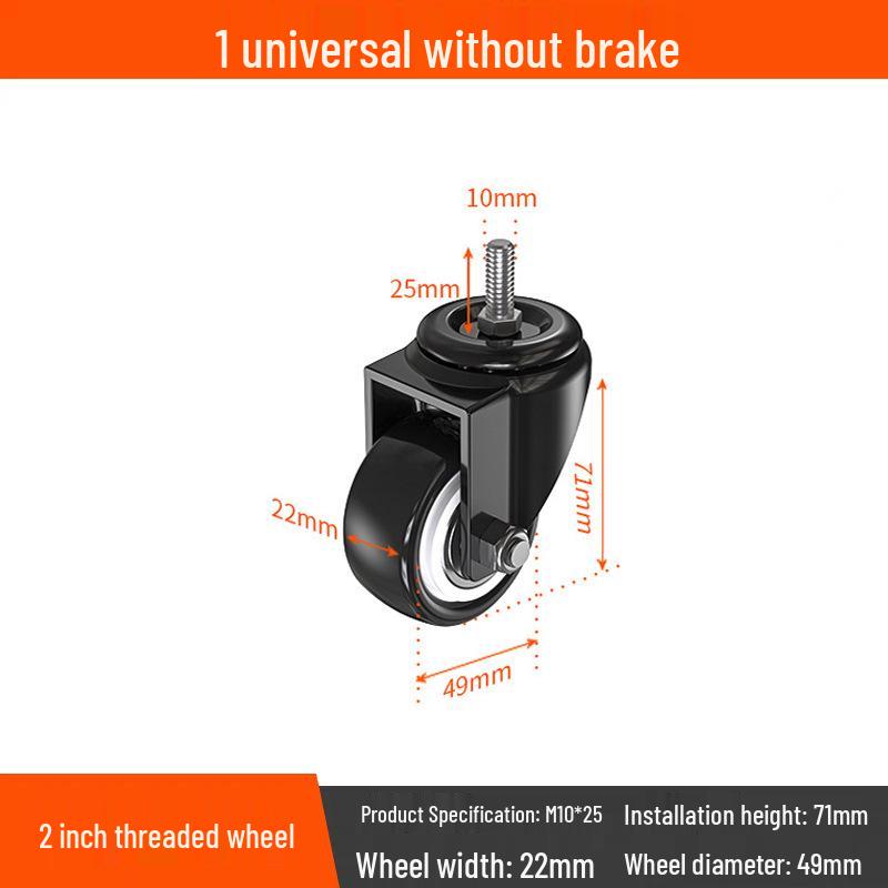 Tysta svängbara hjul med broms, 1,5-3 tum, kraftig lastbärighet för dragkärror