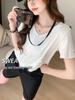 Ladies' Large V-Neck Short-Sleeve T-Shirt - Spring/Summer, Loose Fit, Solid Color, Versatile & Slimming.