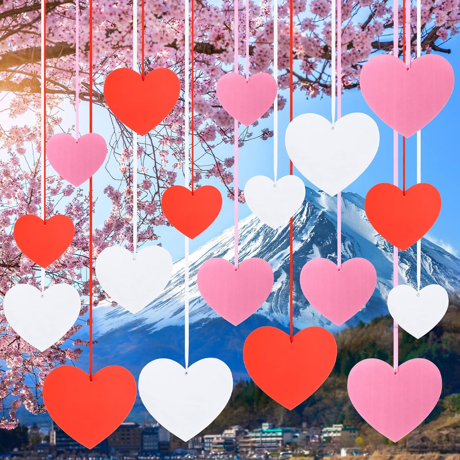 Hanaive 18 Pcs 3 Sizes Valentine s Day Outdoor Decorations Valentines Hanging Heart Ornaments with 3 Rolls 24 Yard Polyester Silk Satin Ribbon