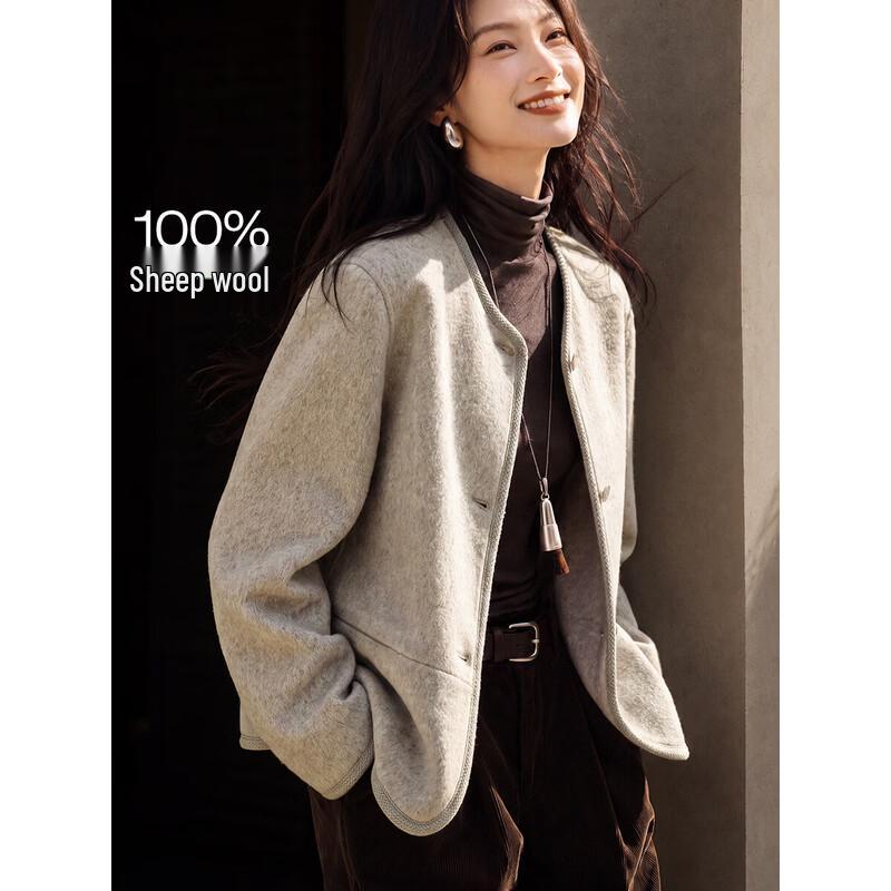 Mohanyimei Women's French-Style 100% Wool Double-Faced Short Coat