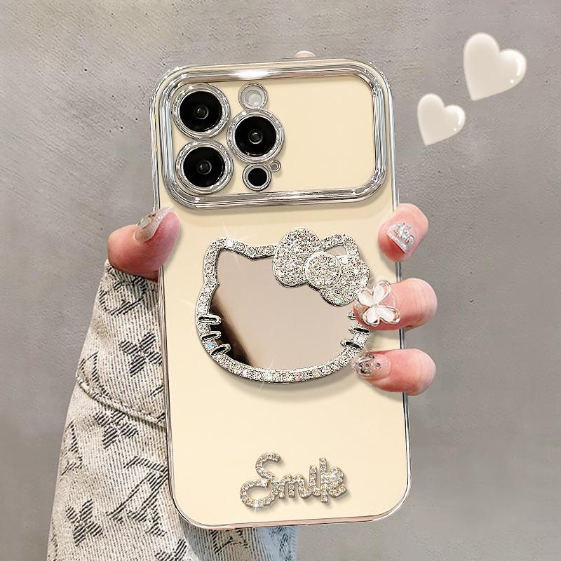 Cat Mirror Bracelet Compatible with iPhone 15, Phone Case, 13 Pro Max Electroplated Large Window, 16 Premium Look, Xiaomi 14