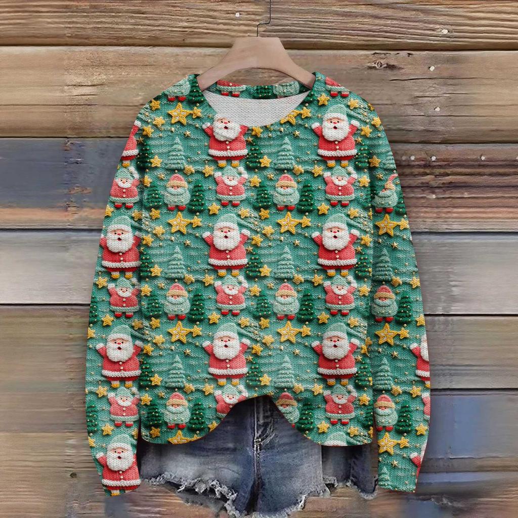 Damen Weihnachtspullover Niedlicher Lustiger Weihnachtspullover Herbst und Winter Langarm Strickpullover