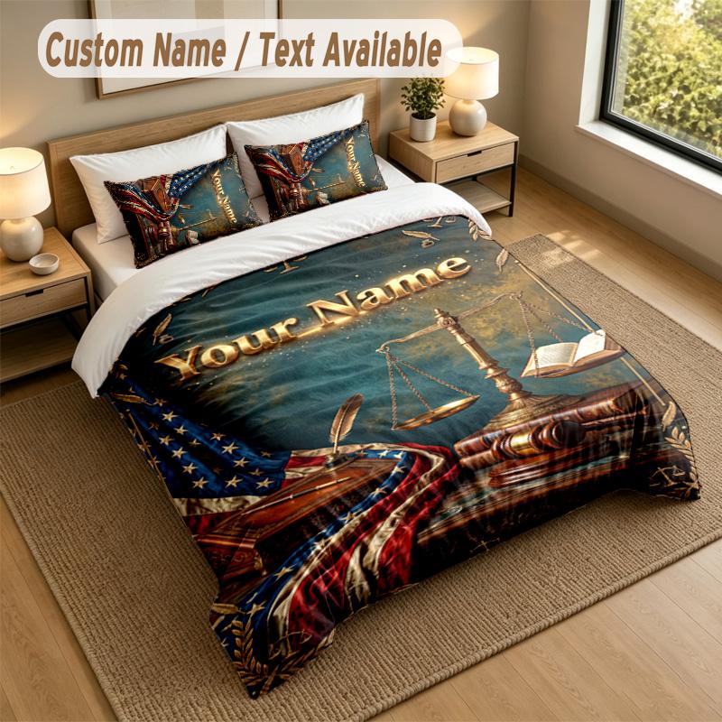 American Patriotic Theme Personalized 3Pcs Bedding Set Custom Text & Name 1 Sheet 2 Pillowcases Household Bedding 1pc