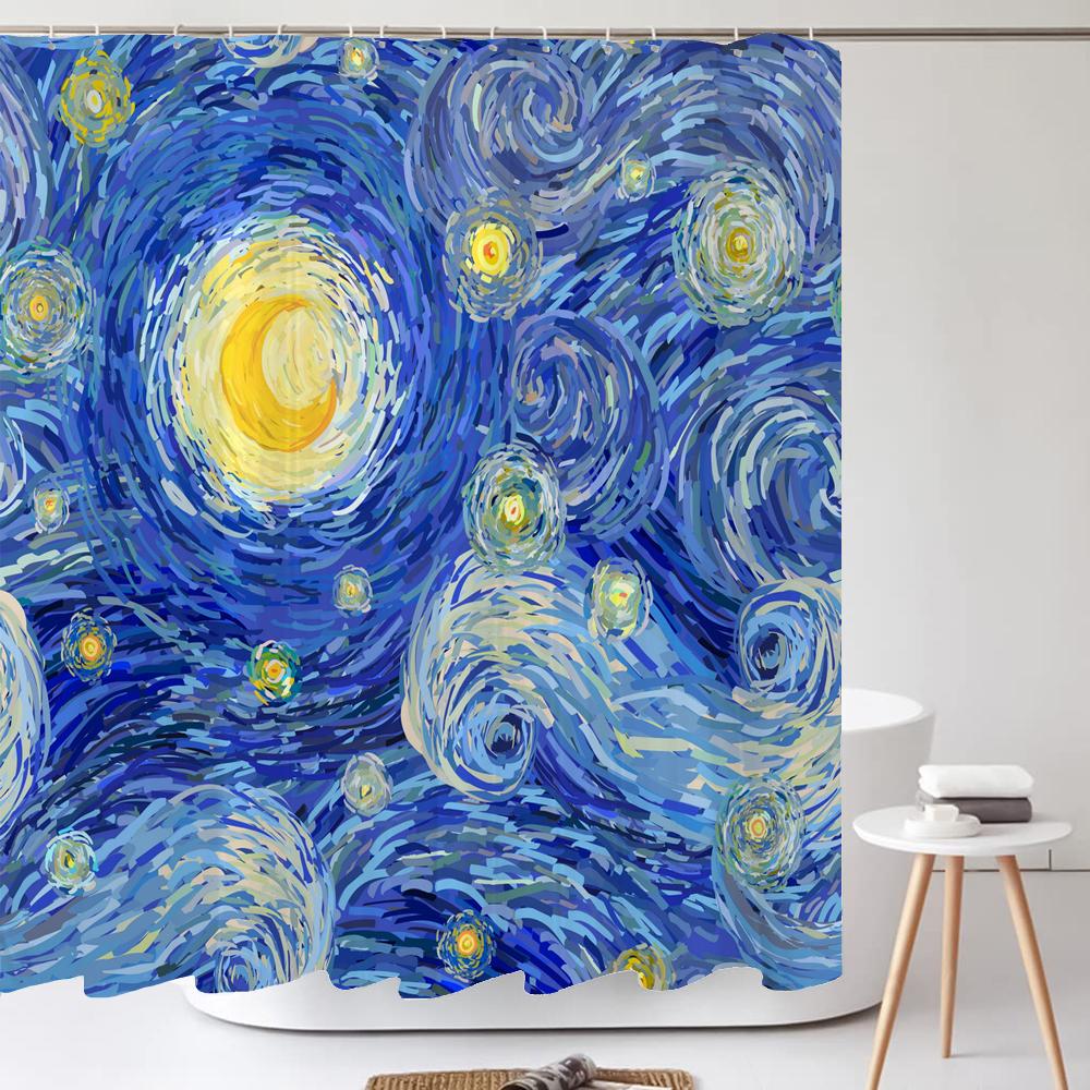 Watercolor Blue Starry Sky Shower Curtain Polyester Fabric Bath Curtain for Bathroom Curtain Decor Shower Curtains Cortina Ducha