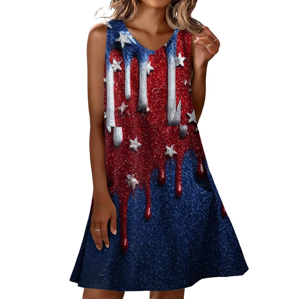 Sommerkleider für Damen Locker Strandurlaub Lässig Ärmellos V-Ausschnitt Sonnnenkleider Mit Taschen Trägerkleid