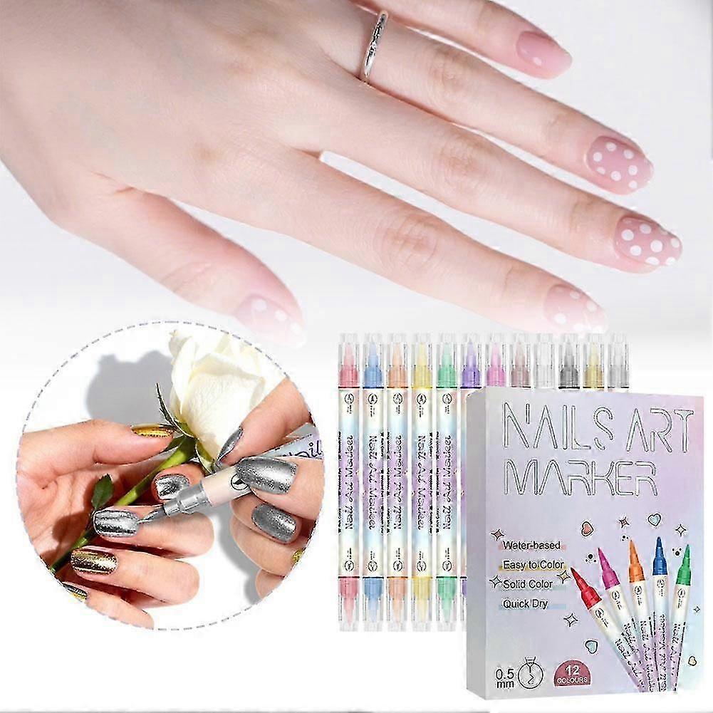 12-Piece Quick-Dry Nail Art Pen Set for DIY Drawing and Decoration, Vibrant Colors, Safe and Portable for Home Salon Use