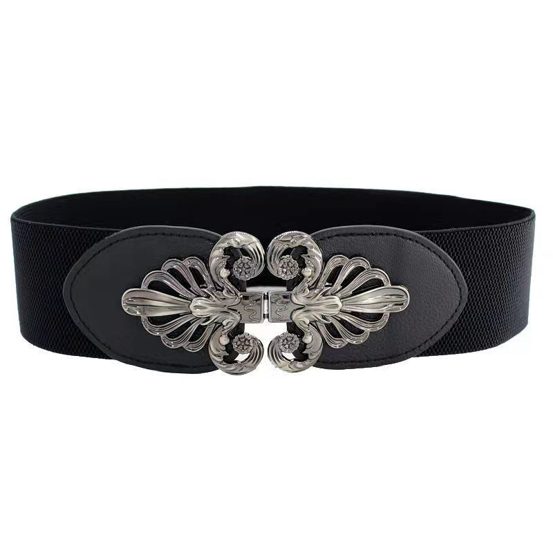 Unique Black Wide Waist Cincher For Women With Trendy Styles And Elegant Rhinestone Embellishments