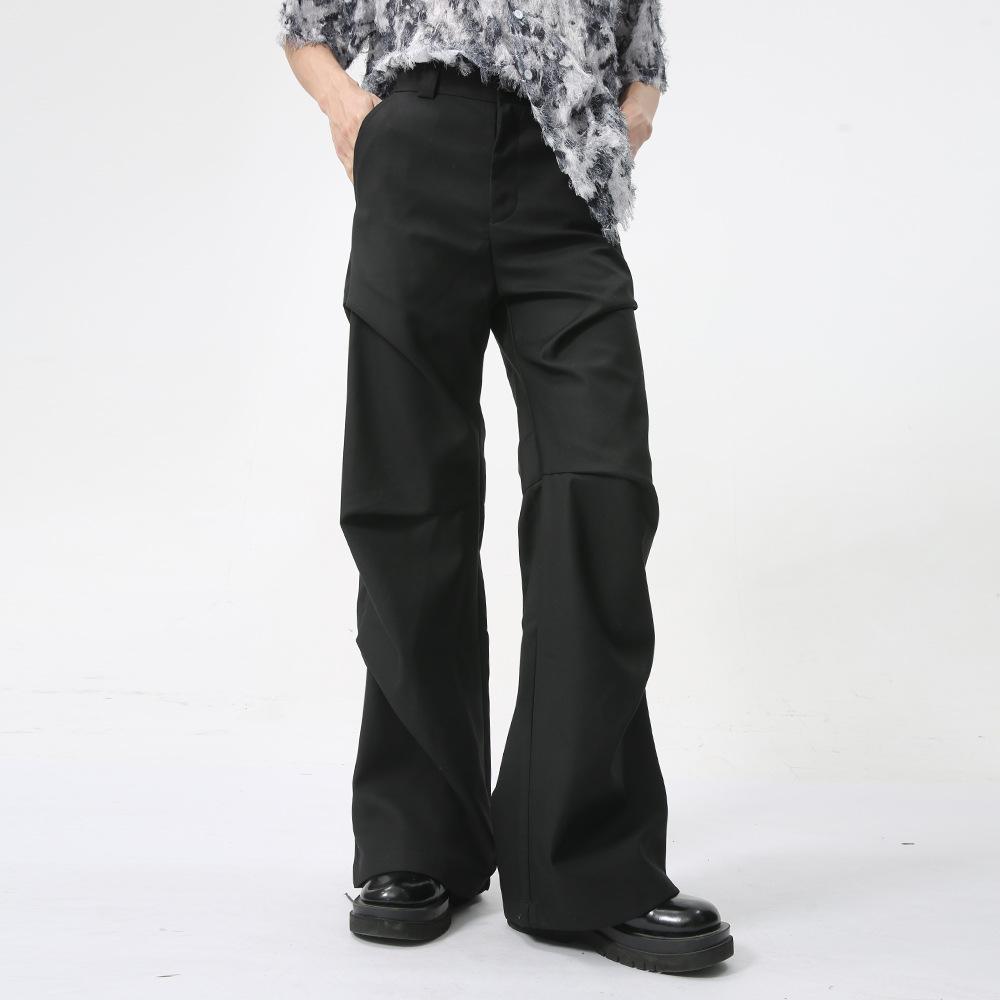 Producto Nuevo de Verano para Hombre, Pantalones Casuales Ligeramente Acampanados, Color Sólido con Caída, Mopa de Piso Plegada Estilo Americano