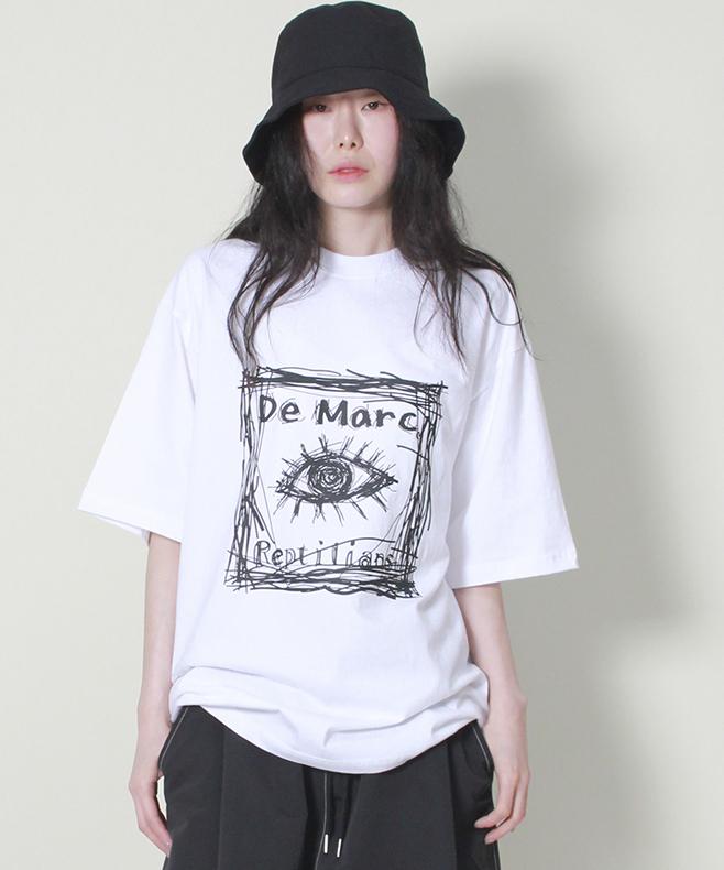 Deumakeu Oversized Square Print Short Sleeve T-Shirt White