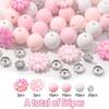 56pcs acrylic decorative beads, including 30 15.5mm round acrylic beads, 6 acrylic flower shaped beads, and 20 10mm shiny spacer beads