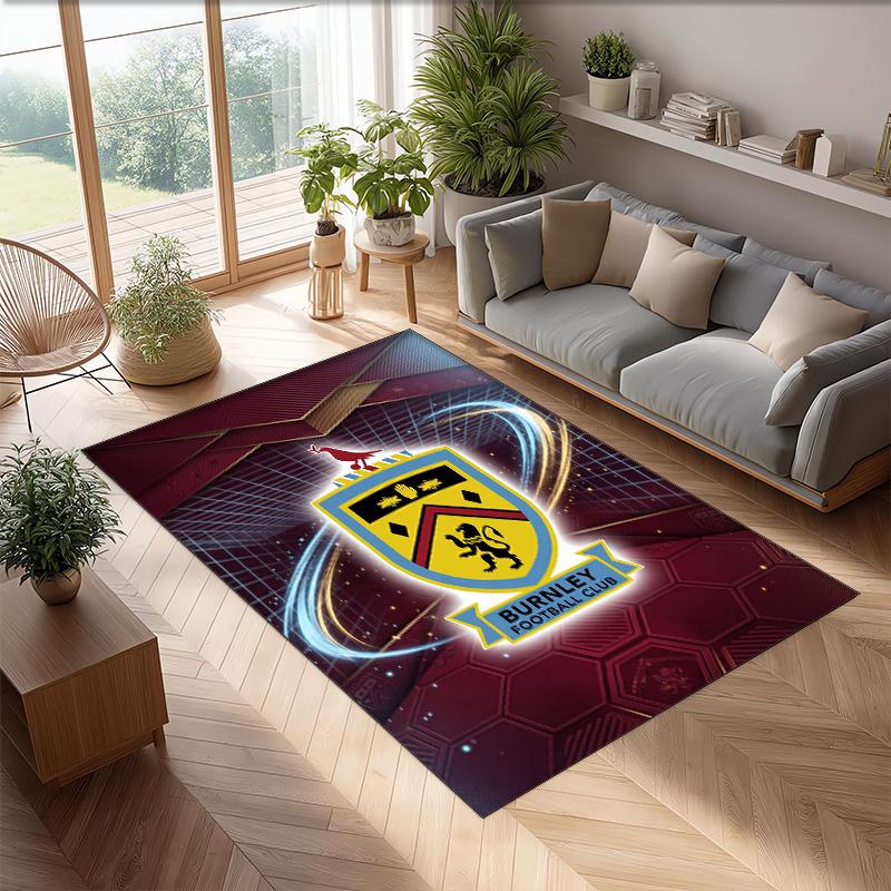 Burnley Football Print Crystal Velvet Rug, Comfortable Water Absorbent Non Slip Indoor Floor Carpet