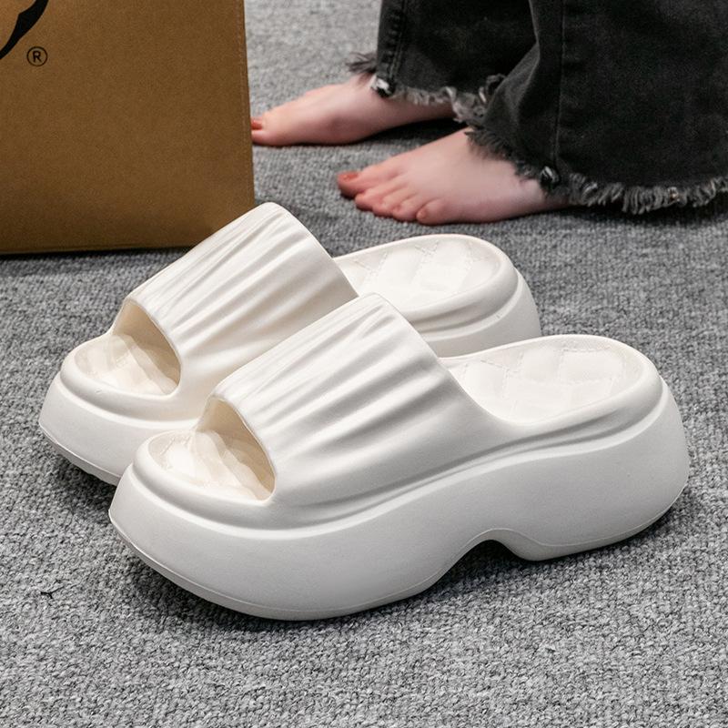 Fashion Women Slippers Wedges Chunky Platform Summer Fashion Non Slip Beach Shoes Indoor Comfortable Pleated EVA Sandals Chanclas Mujer