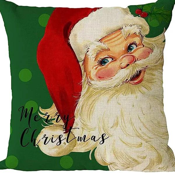 Merry Christmas Decor Cushion Cover 45x45 cm Pillow CaseCartoon Reindeer Santa Claus Printed Throw Pillowcase Linen Pillow Cover