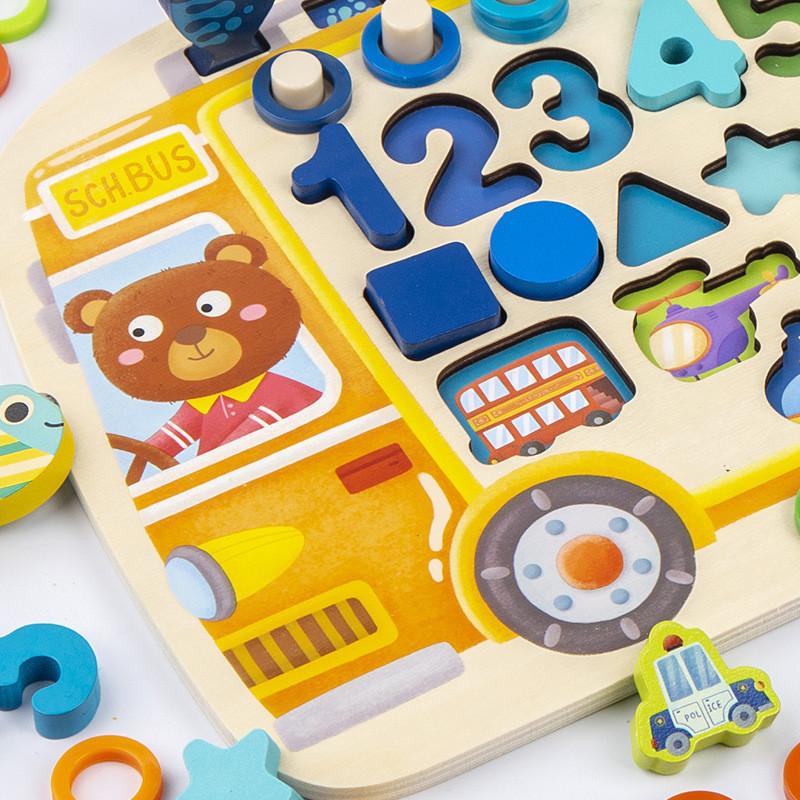 Puzzle Math Wooden For Kids With Bus Themed Design For Cognitive Skills And Play