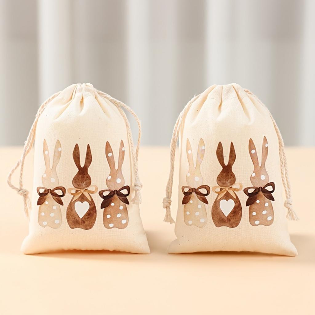 6-teiliger Osterhase Kordelzugbeutel, Geschenkbeutel aus Baumwolle und Leinen