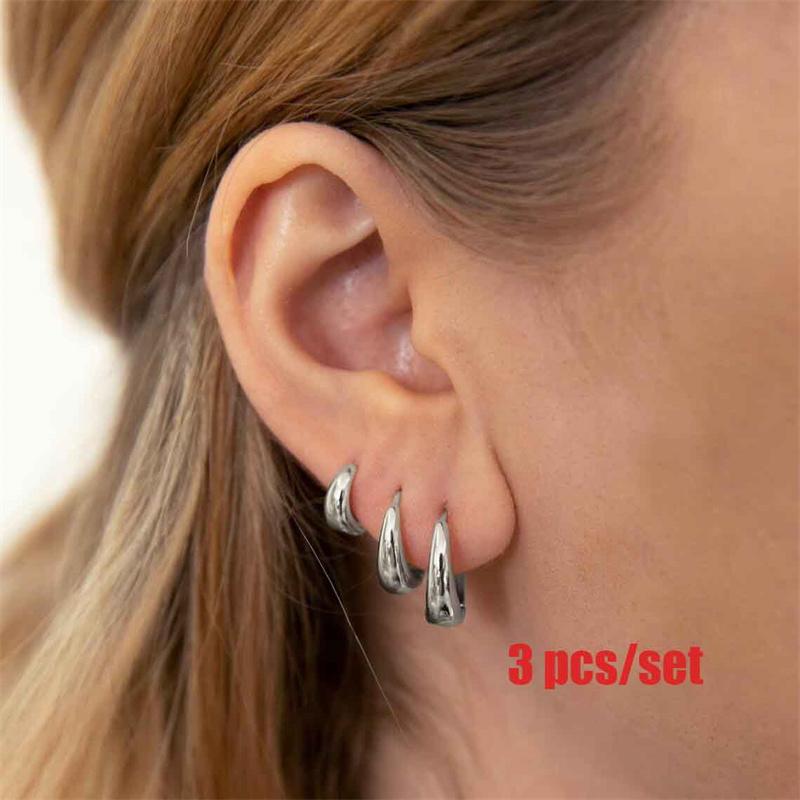 6 Stück/Set Edelstahl Minimalistische Huggie Creolen für Damen Einfache Metall Kreis Ohrringe Punk Rock Schmuck Geschenk Großhandel