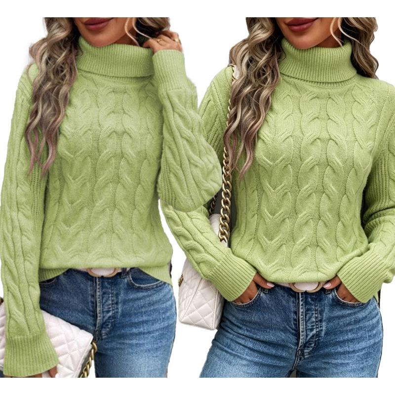 Women S Solid Twist Knit High Neck Long Sleeve Sweater