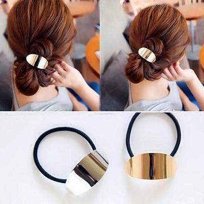 Women Metal Smooth Hairband  Ponytail Holder Vintage Hair Accessories Elastic Hair Rope EMA