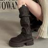Fashion Retro British Style Thick Heel Platform Boots Women's 2025 Autumn and Winter New Maillard Skirt Knight Boots