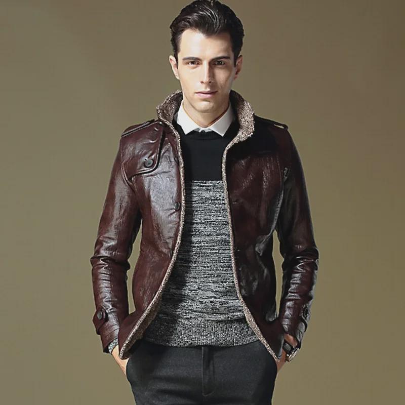 Men's Thickened Velvet Leather Jacket - Warm Casual Stand Collar, Youth Large Size