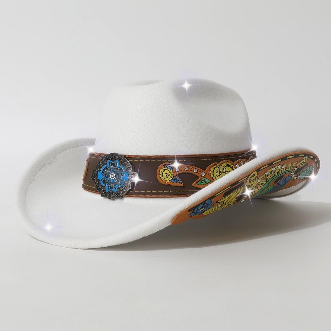 Новая ковбойская шляпа для мужчин и женщин, вестерн ковбойская шляпа, персонализированная ретро шляпа-федора с нашивкой Average Size белый