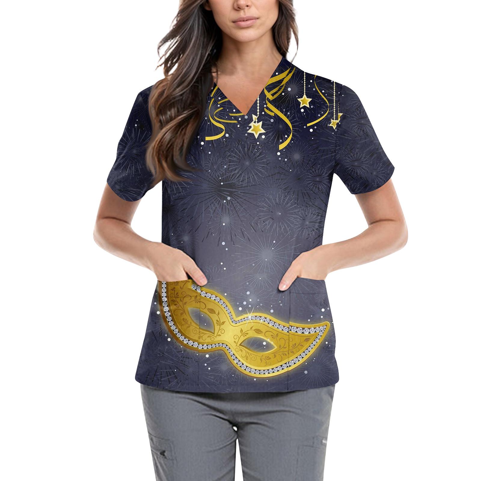 

Women s Carnival Themed Outfit Party Mask Pattern Caregiver Top XL срібний