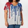 Women's Fashion Casual V-Neck Pullover Short Sleeve Large Size Independence Day Printed T-Shirt Top
