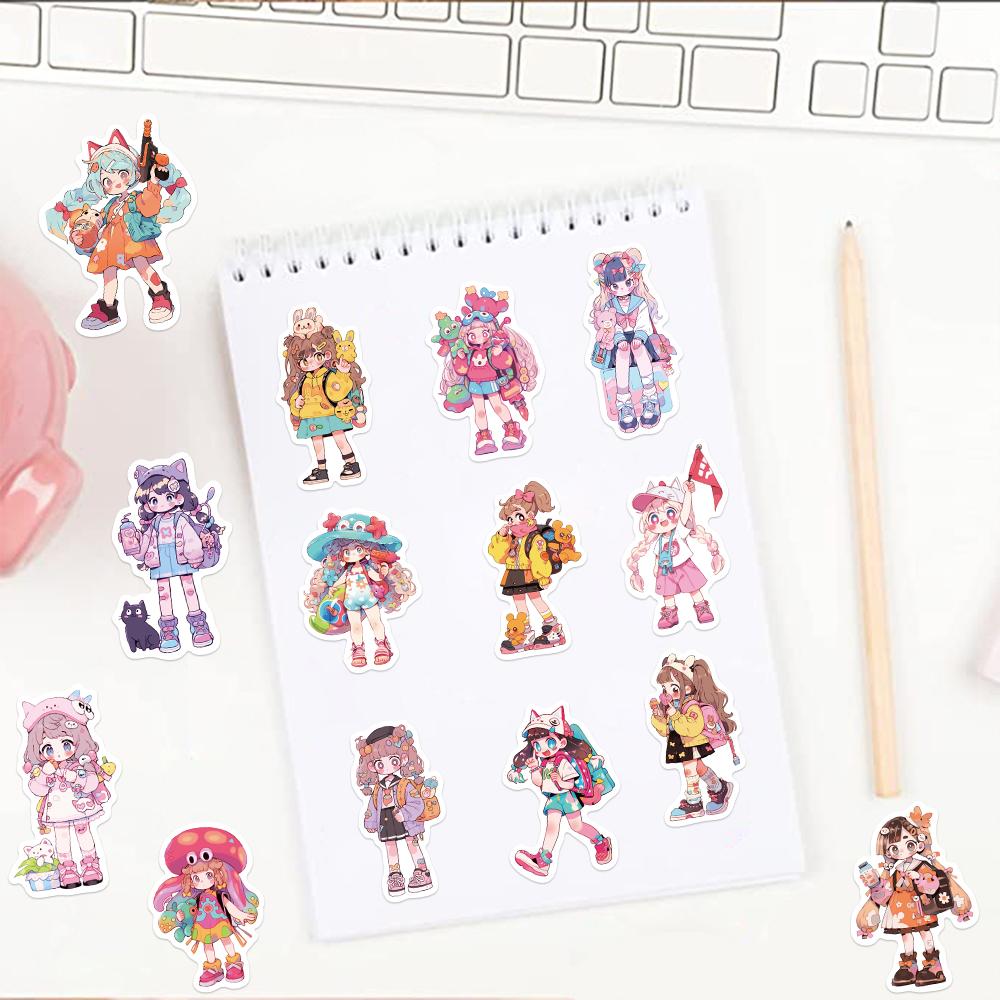 50Pcs Beautiful Girl Stickers Fashion Cartoon Diy Skateboard Phone Case Laptop Waterproof Cool Funny Sticker Decals Toy