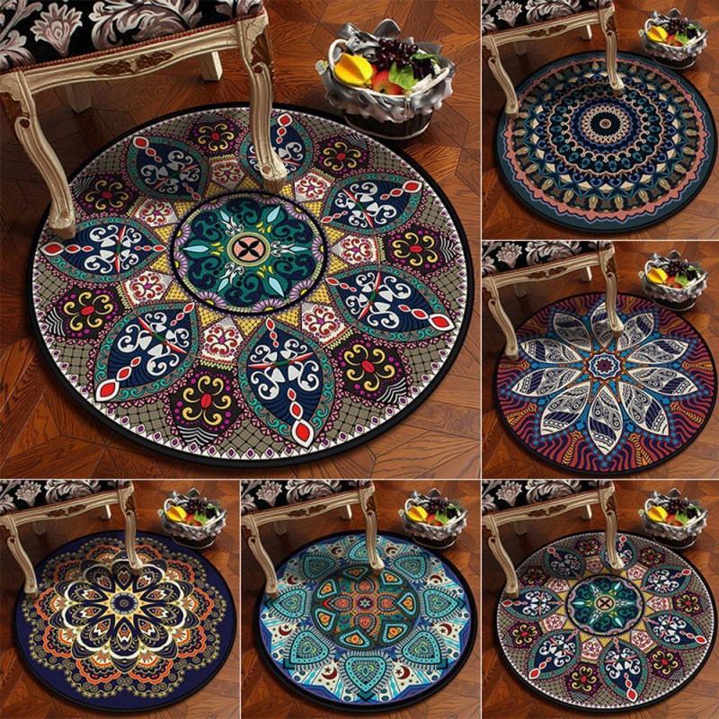 Retro Persian Style Round Area Rug Bohemian Floor Mat Living Room Bedroom Office Chair Sofa Coffee Table