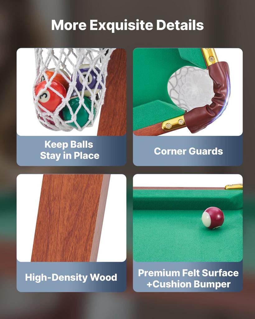 Folding Pool Table, 140cm Portable Billiards Tables, Foldable Space-Saving Entertainment Game Set Includes Ball, Cue, Rack, Chalk, Brush, Brown with