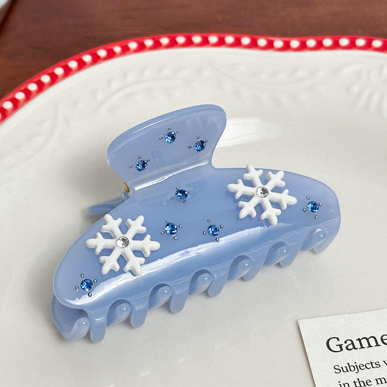 

Роскошная заколка-краб для волос в виде снежинки розового, голубого и черного цвета с потрясающими стразами Blue8cm