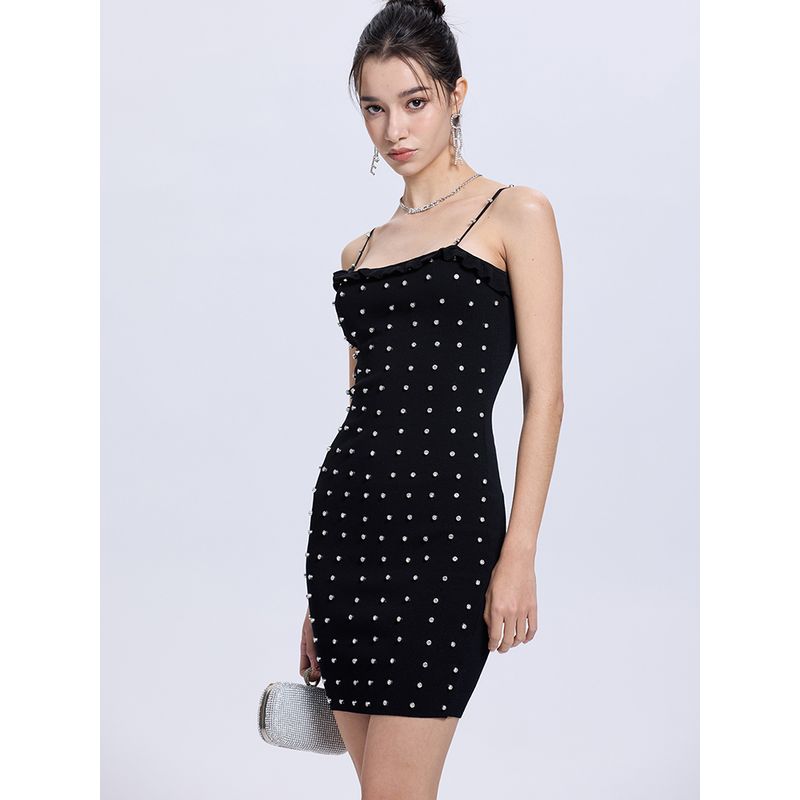 Za2025 Summer New Product Women clothes French style Temperament Waist Hugging Slimming Polka Dot Print Sling Sleeveless Short Dress