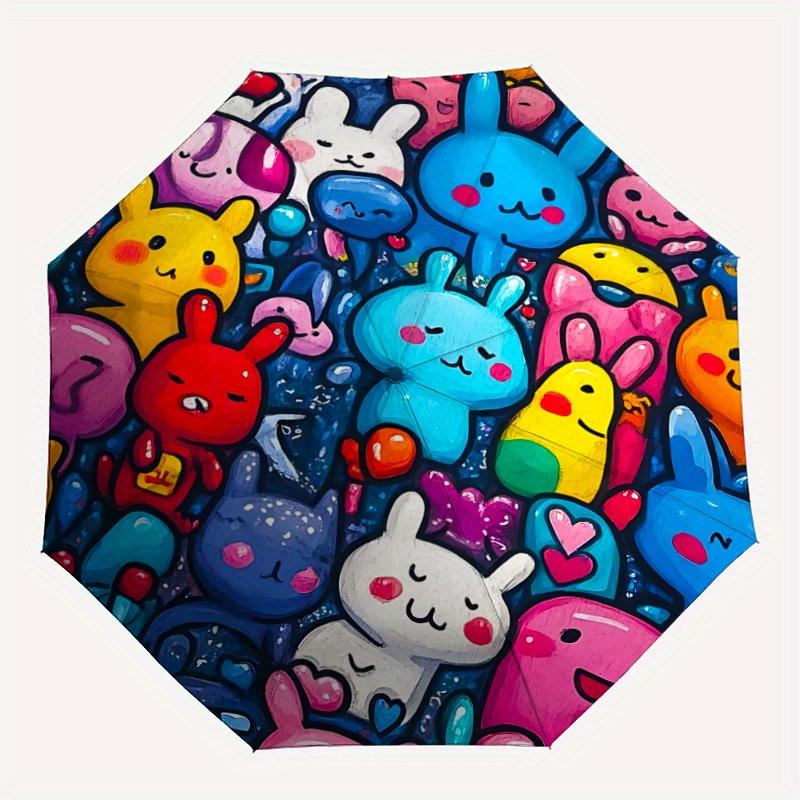 1pc Bunny Vibrant Automatic Open/close Folding Compact Umbrella, 8-Rib Sturdy Canopy, Lightweight Portable, Everyday Use, Gift, 122