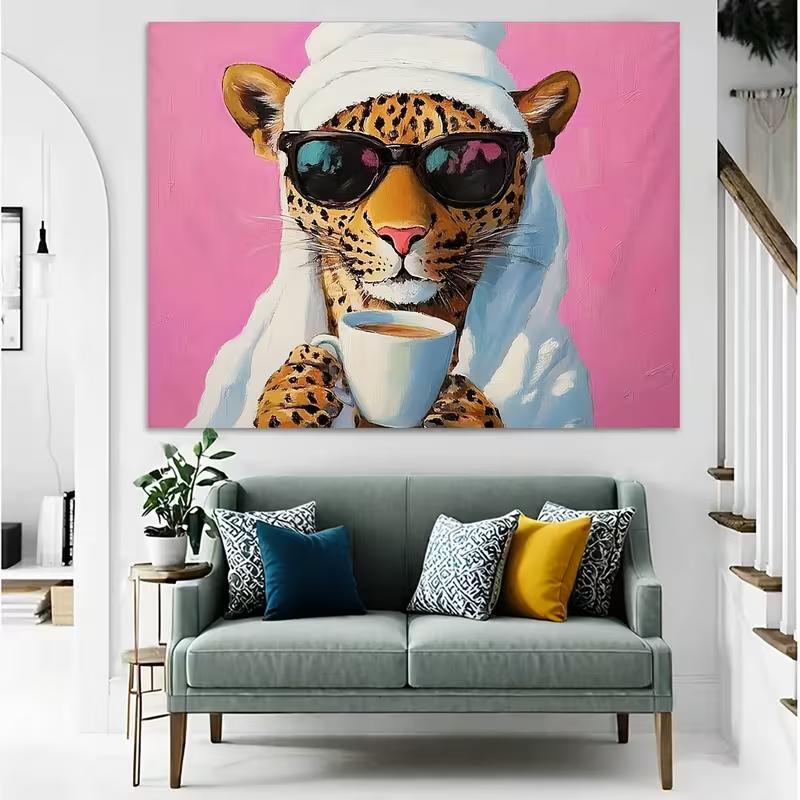 2D Leopard with Sunglasses & Coffee Backdrop for Bedroom Decor and Girly Party