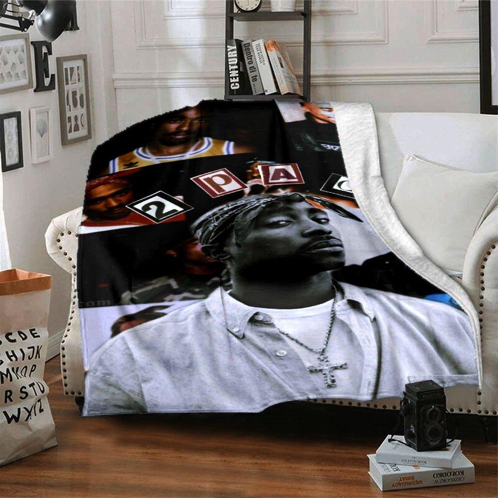1pc 2PacHip Hop Blanket Soft Lightweight All Season Multi Purpose Throw for Sofa, Bed, Office & Picnics, French Style with Iconic Album Art & Quotes