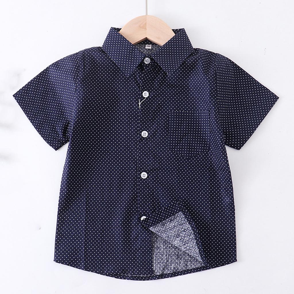 Children's Casual Plaid Shirt With Lapel And Short Sleeves