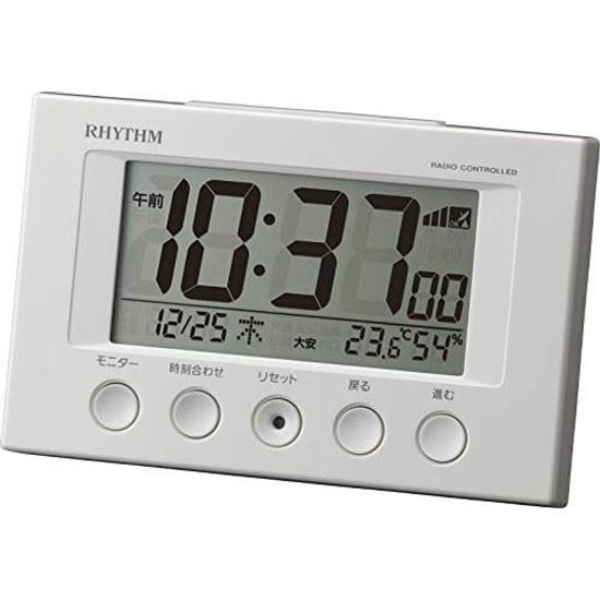 Rhythm Alarm Clock Radio-Controlled Thermometer Hygrometer Fit Wave Smart White 7.7125.4cm 8RZ166SR03