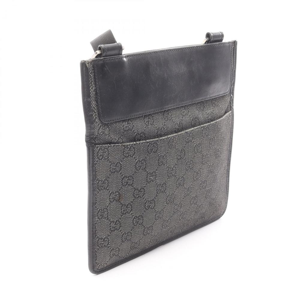 Used GUCCI GG denim Shoulder Bag 27639 denim leather Black Used Women